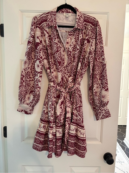 Umgee Dresses & Skirts - Umgee Burgundy & Cream Printed Tie-Front Long Sleeve Dress